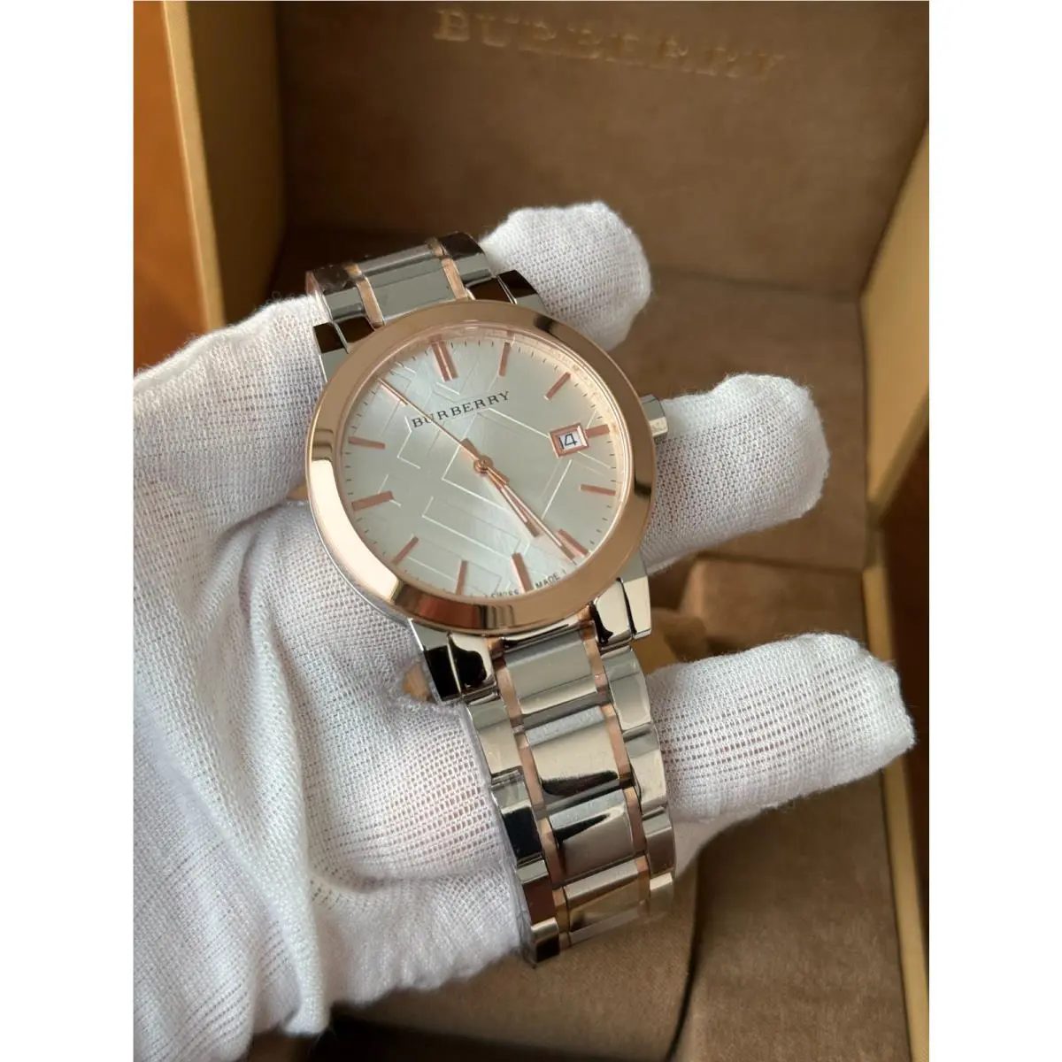 Burberry City Check Swiss Quartz Two Tone Stainless Steel Unisex Watch BU9006