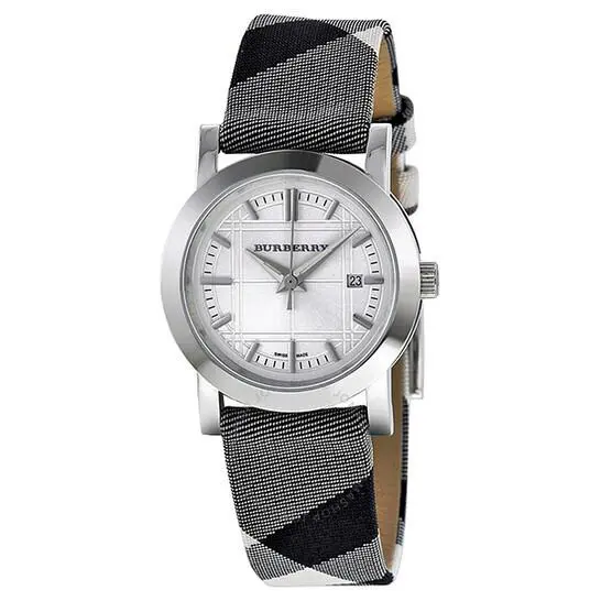 Burberry Silver Stainless Steel Canvas Women`s Watch 28 mm Nova
