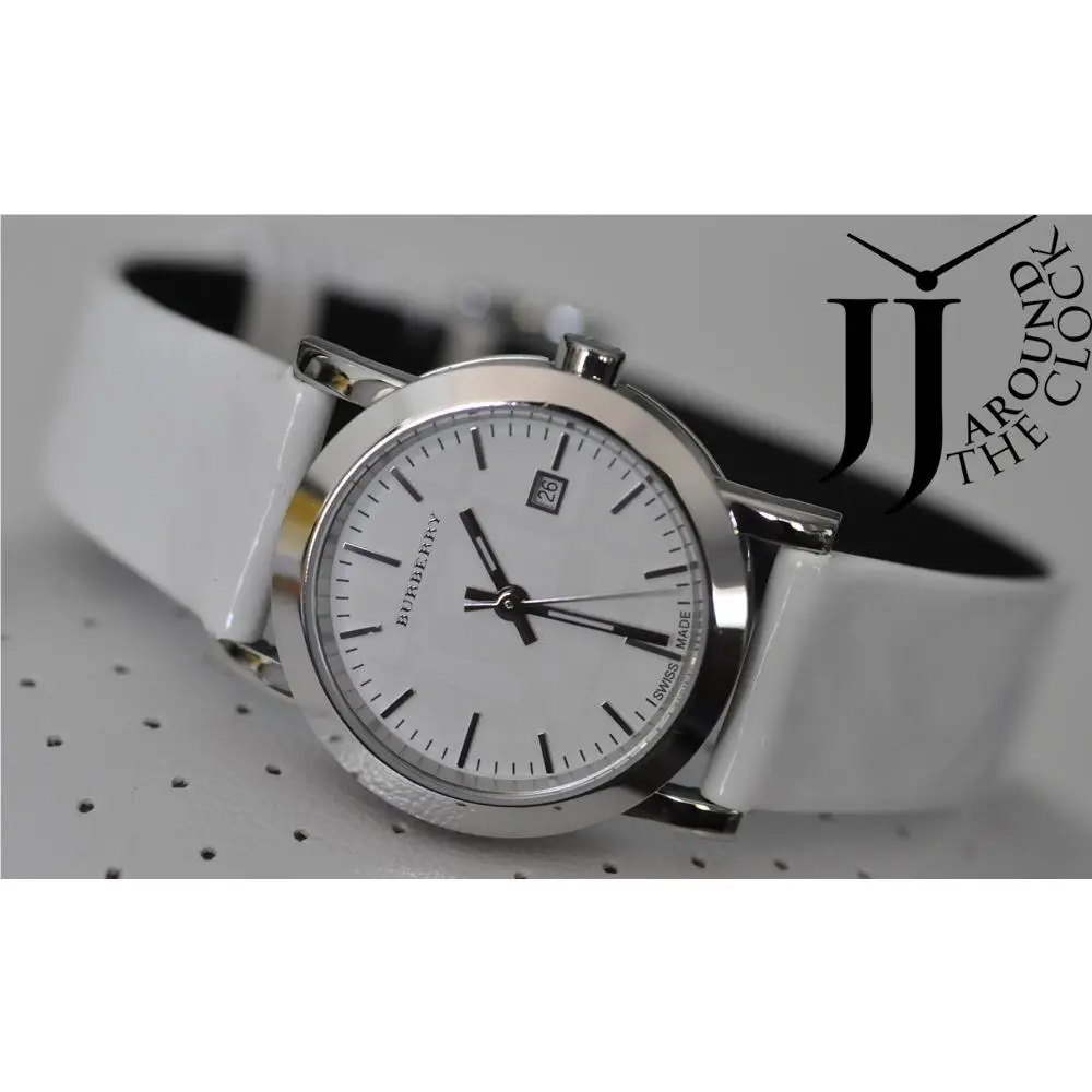 Burberry Lady Watch White Nova Check Dial Signature Slim Leather BU1797