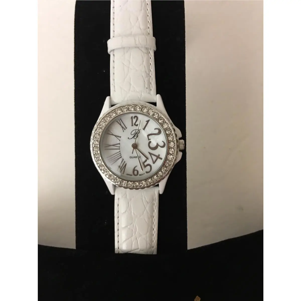 Burgi Watch Swarovski Crystal White Mother Of Pearl Leather Band Quartz 9