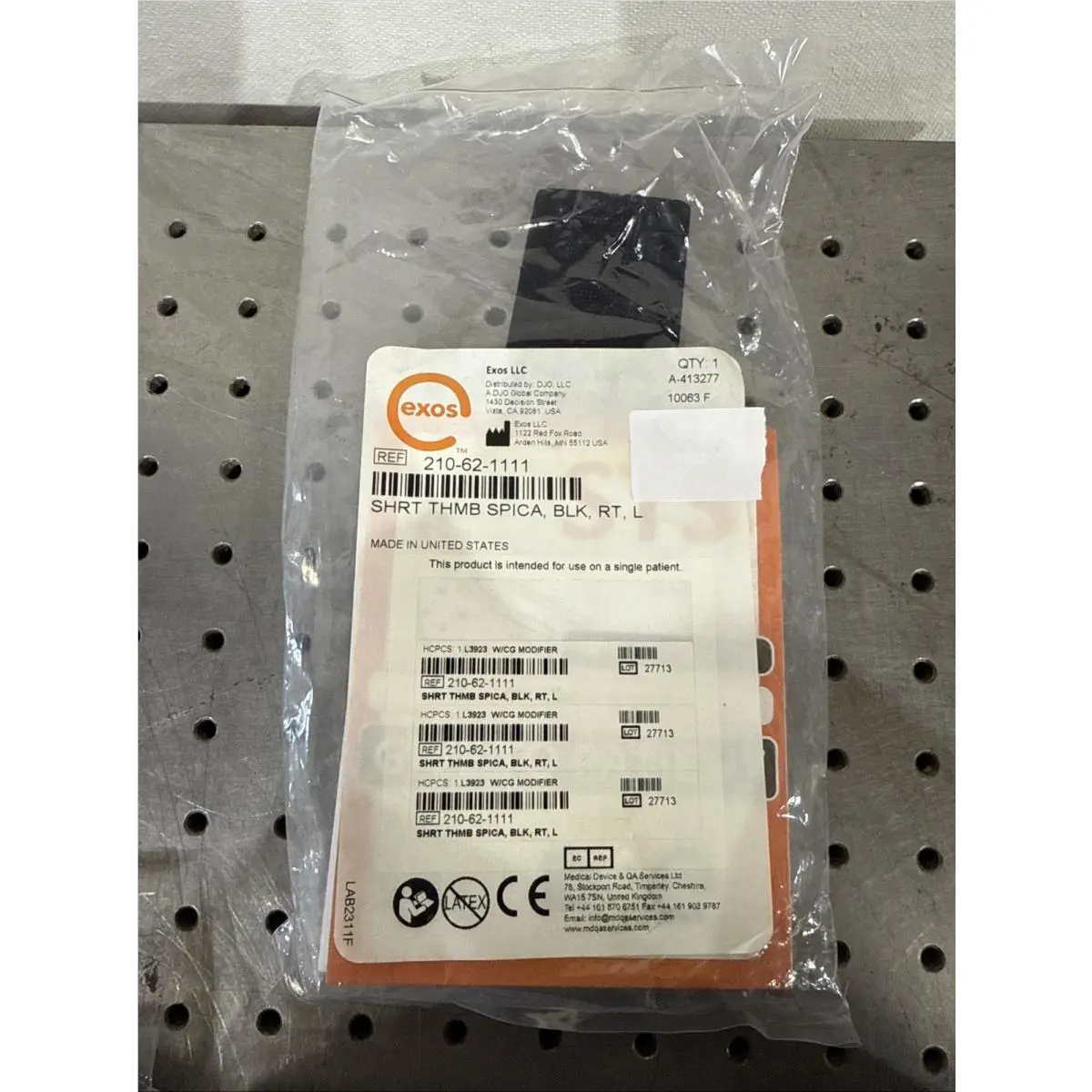 Djo Exos 210-61-1111 Short Thumb Spica Black Right Large