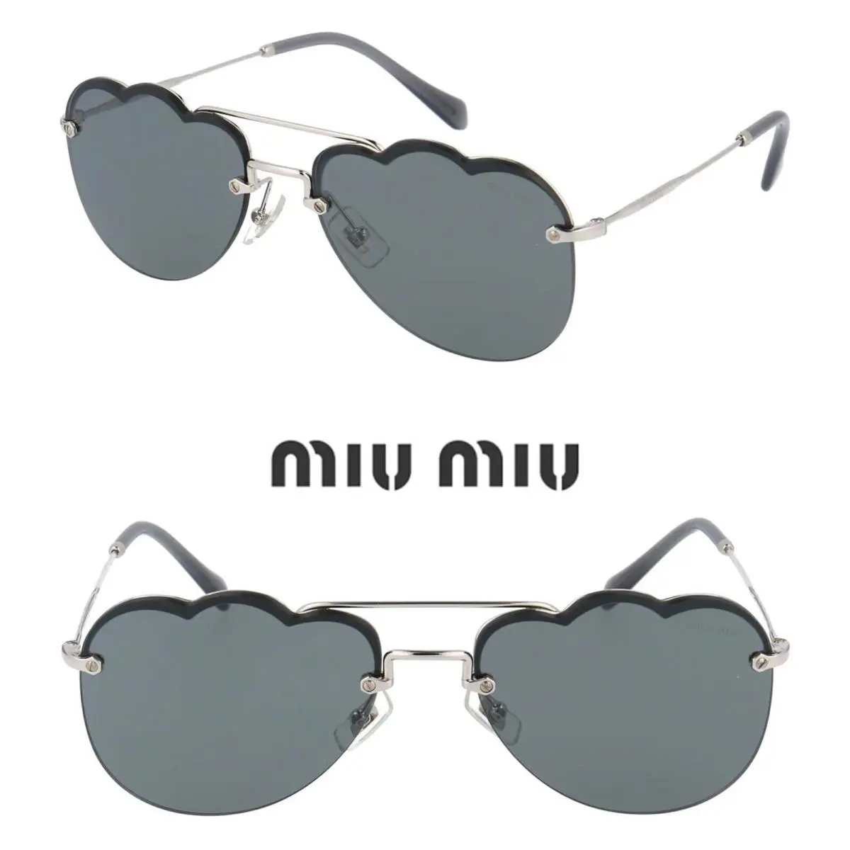 Miu Miu SMU56U 1BC-175 Silver Dark Grey Geometric Aviator Sunglasses. 58mm