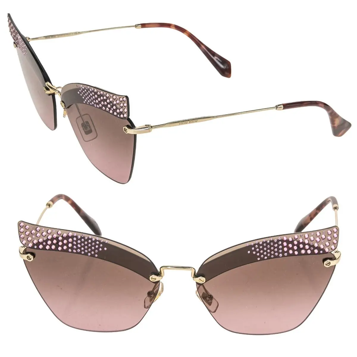 56T Noir MU56TS Gold Pink Crystal Pave Strass Rimless Runway Sunglasses by Miu Miu