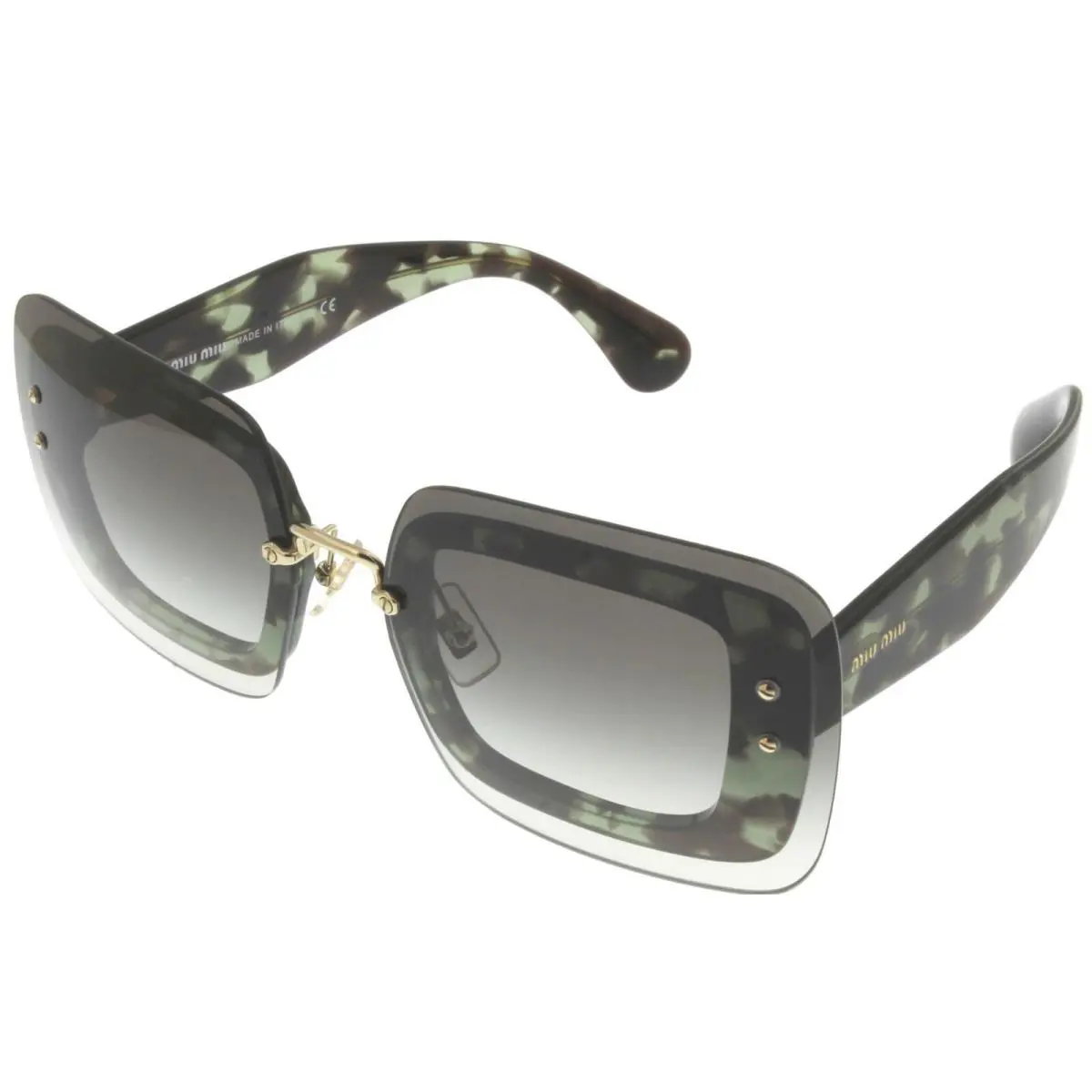 Miu Miu Sunglasses Women Green Havana Square MU 02RS UAG0A7 - Green, Frame: Multicolor, Lens: Gray