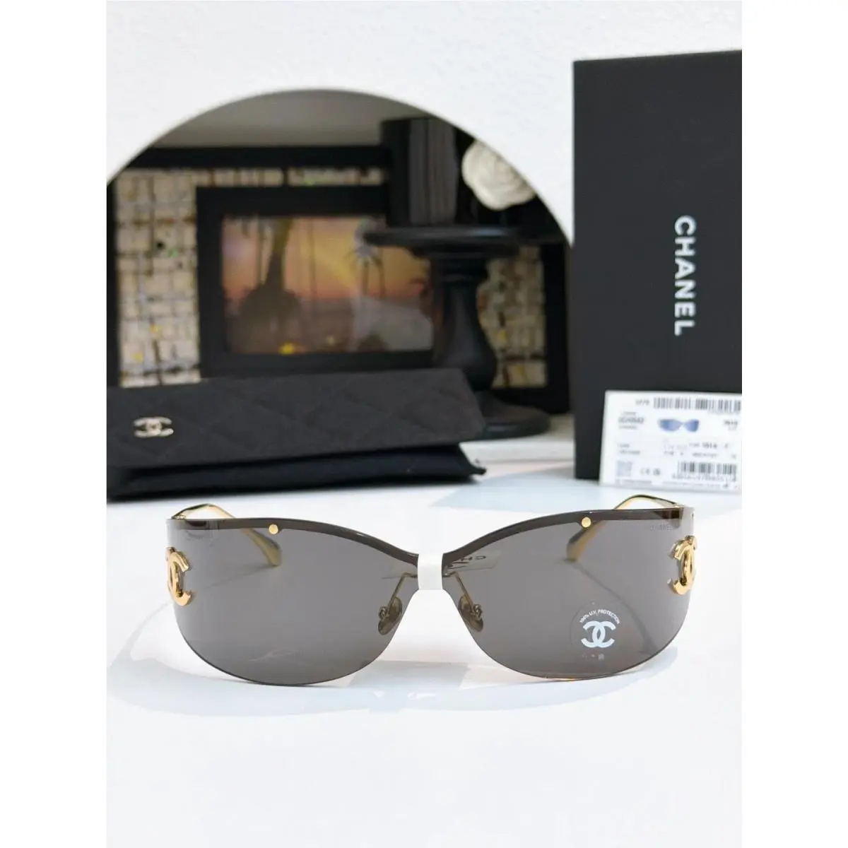 Miu Miu Chanel A71787 Coco Beach Shield Sunglasses Women Gray Lens CC Logo Shades