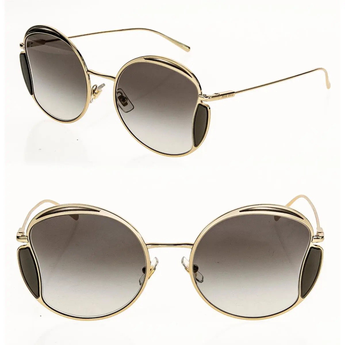 Miu Miu Core MU56XS Gold Gray Round Metal Fashion Wavy Design Sunglasses 56X