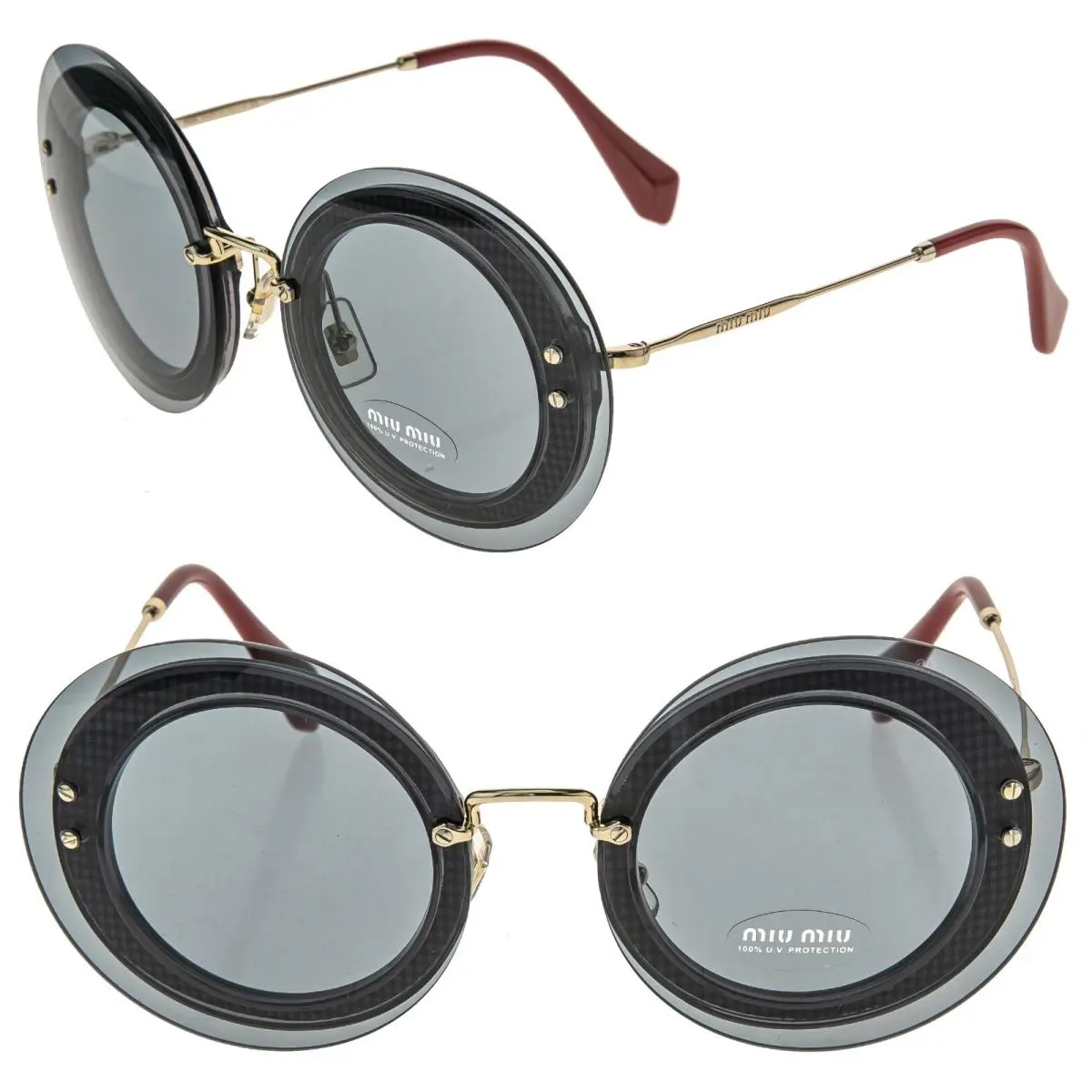 Miu Miu Reveal 10R Gold Gray Fabric Round Oversized Sunglasses MU10RS