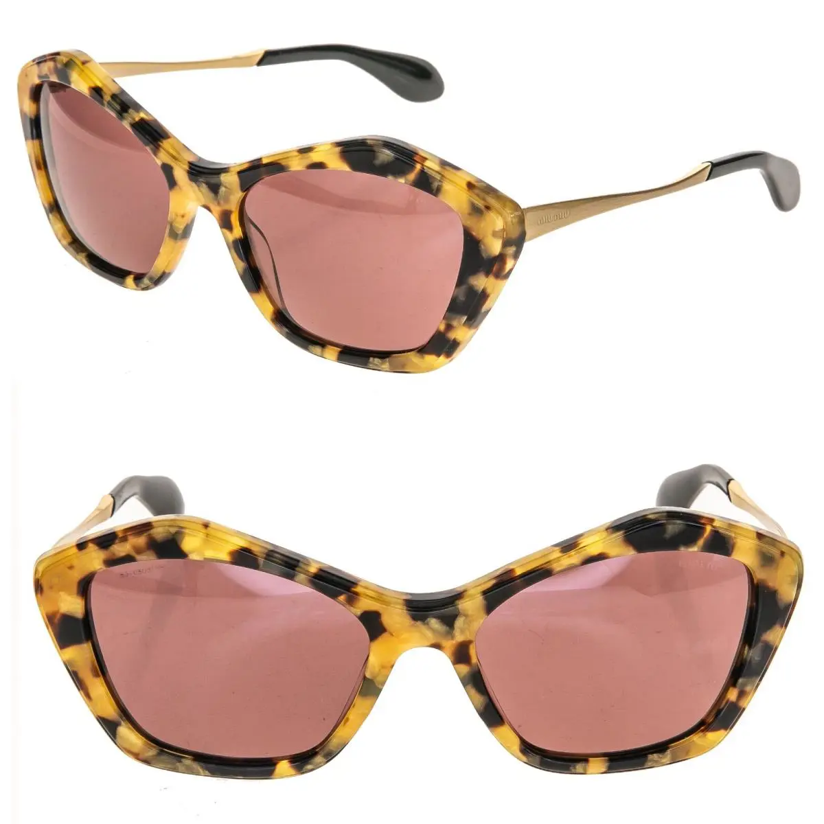 Miu Miu 02O Antique Gold Havana Red Cat Eye Geometric Retro Sunglasses SMU02O