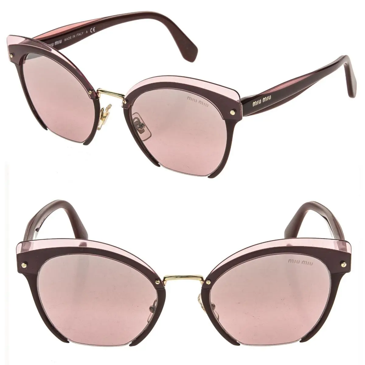Miu Miu MU53TS Rasoir 53T Layers Red Pink Layers Cat Eye Flat Sunglasses