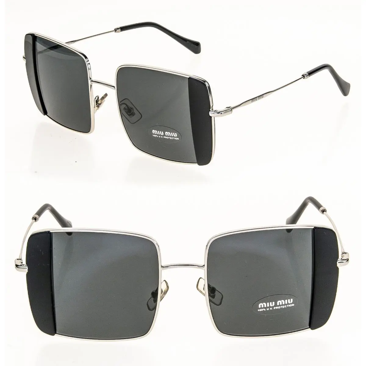 Miu Miu Core MU56VS Silver Black Geometric Square Metal Fashion Sunglasses 56V