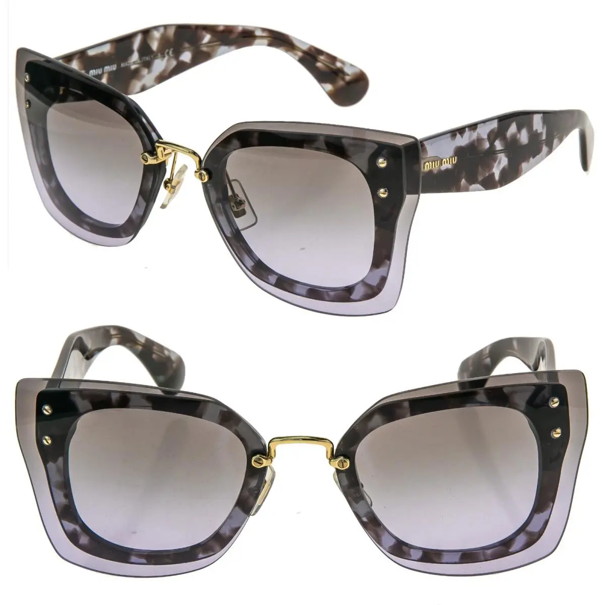 Miu Miu Reveal 04R Shield Square Oversized Runway Sunglasses MU04RS Lilac Havana