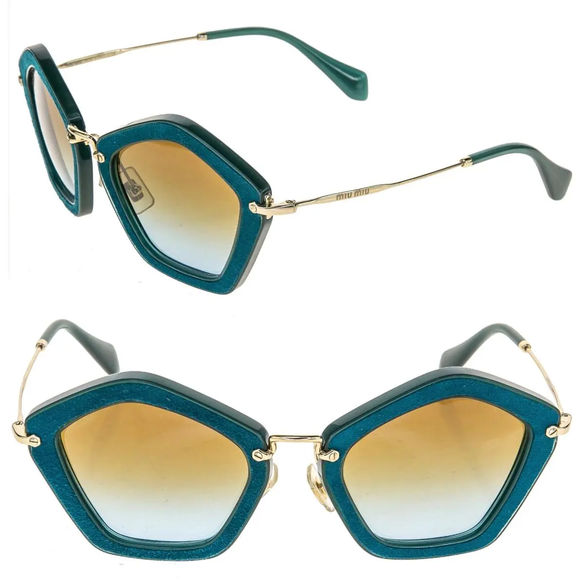 Miu Miu Culte 06O Turquoise Green Suede Brown Sunglasses Geometric MU06OS Woman