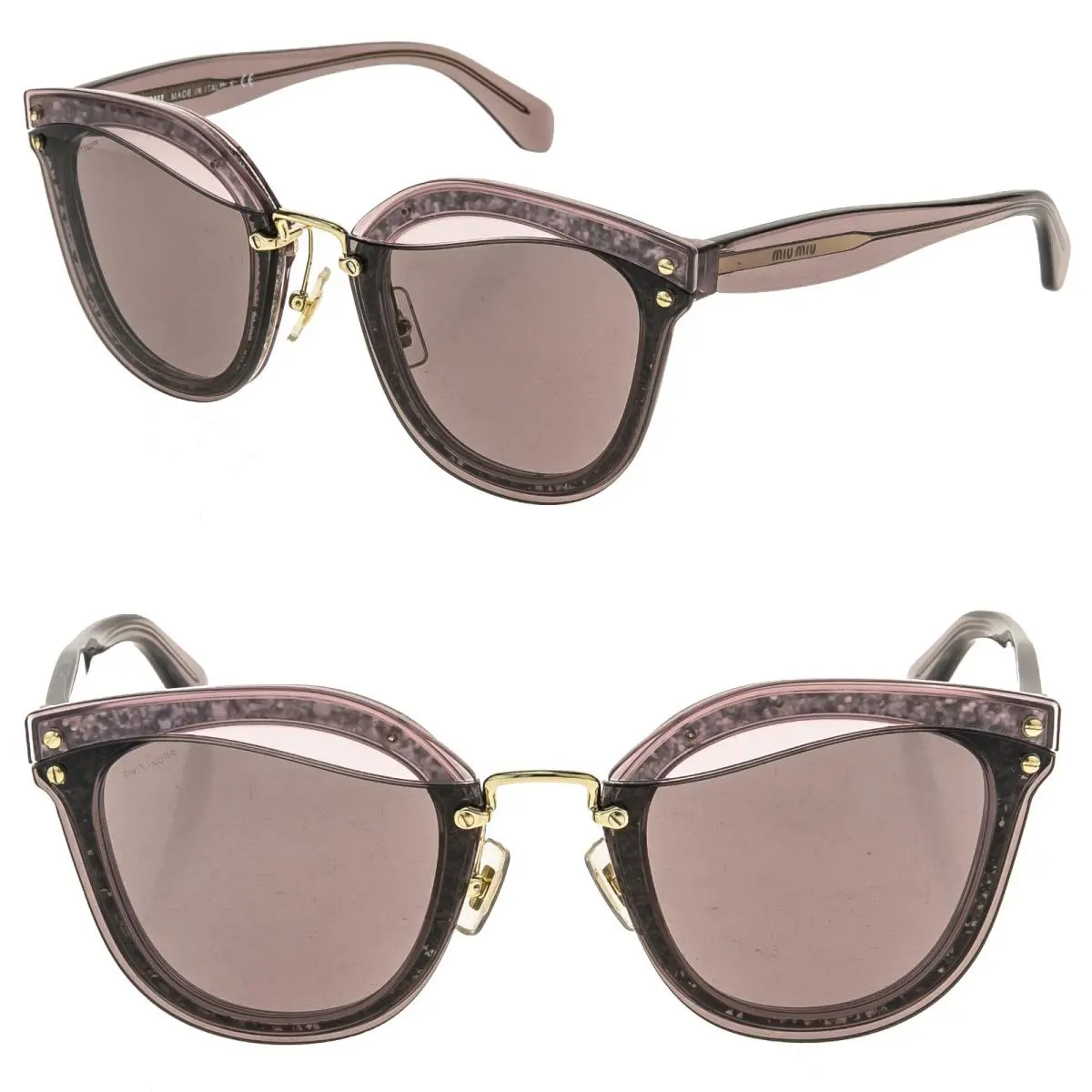 Miu Miu MU03TS Reveal Evolution Glitter 03T Transparent Pink Purple Sunglasses
