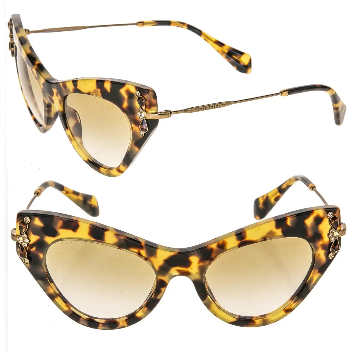 Miu Miu Glow 04P Brown Havana Crystal Jewel Strass Cat Eye Sunglasses MU04PS