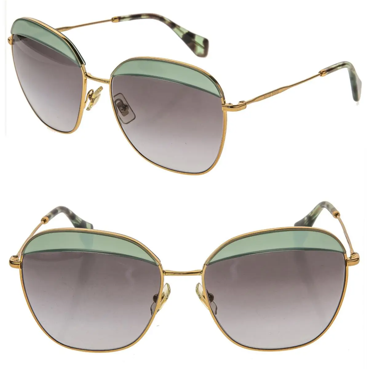 Miu Miu SO Frame 53Q Square Gold Green Metal Oversiz Sunglasses MU53QS