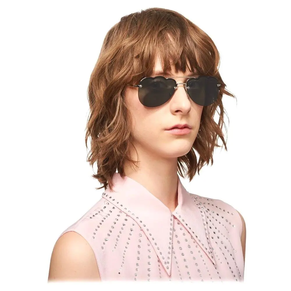 Miu Miu SMU56U 1BC-175 Silver Dark Grey Geometric Aviator Sunglasses. 58mm