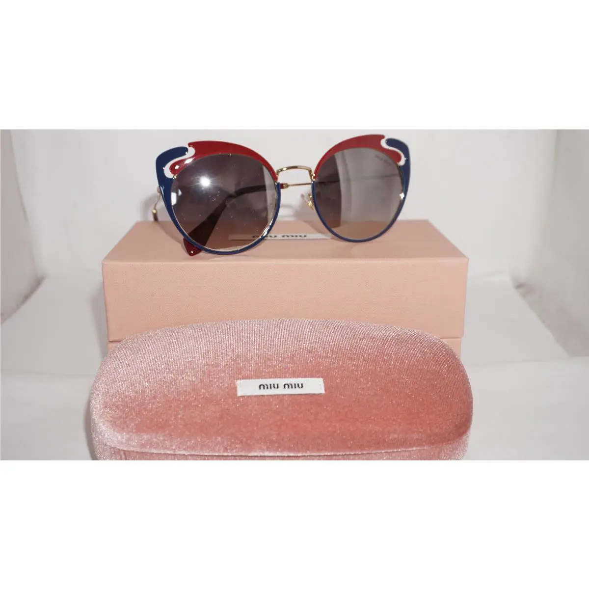 Miu Miu Sunglasses Cateye Gold Blue Red Silver Mirror MU57TS HB5GGR0 54 140