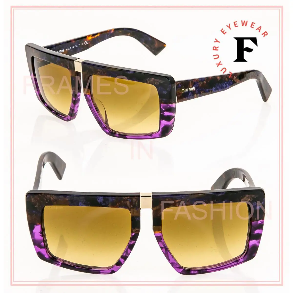 Miu Miu 05O Maquillage Purple Brown Marble Havana Rectangle Sunglasses MU05OS