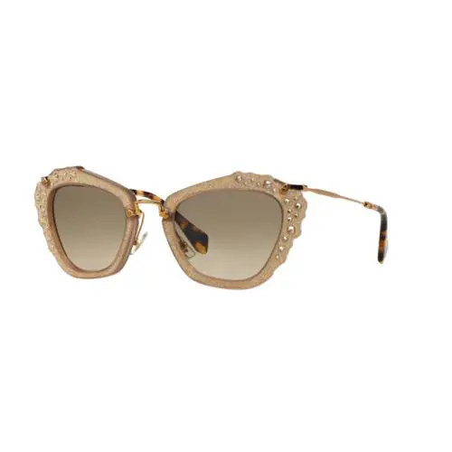Miu Miu Irregular Sunglasses MU04QS MAR3D0 Ight Brown Lens with Crystals
