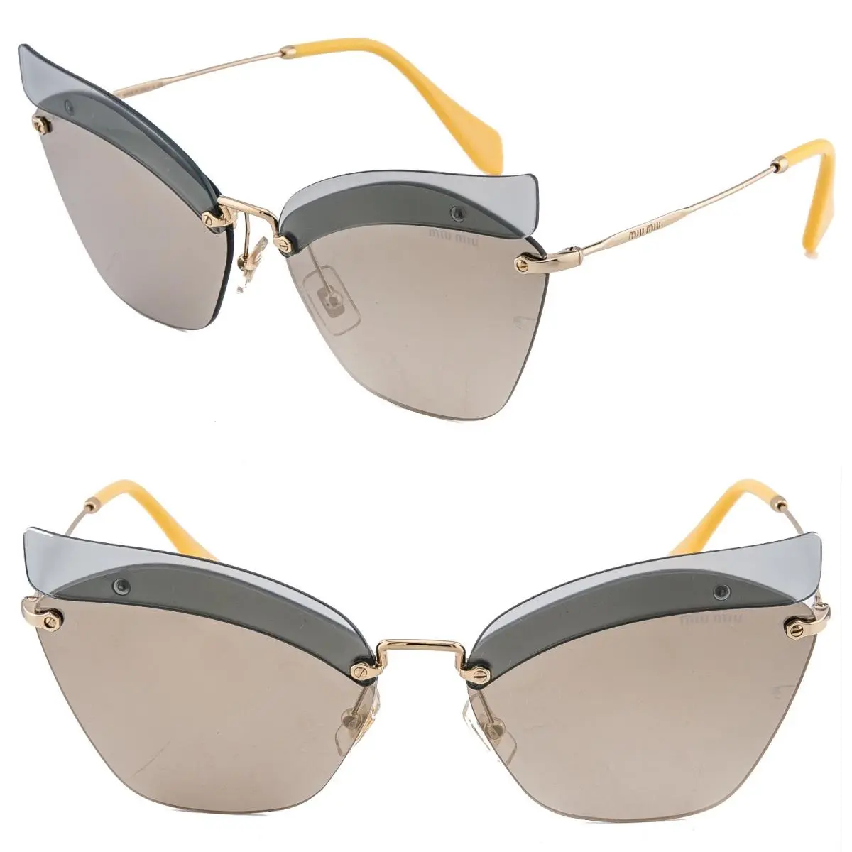 56T MU56TS Green Yellow Gold Mirrored Rimless Cat Sunglasses by Miu Miu