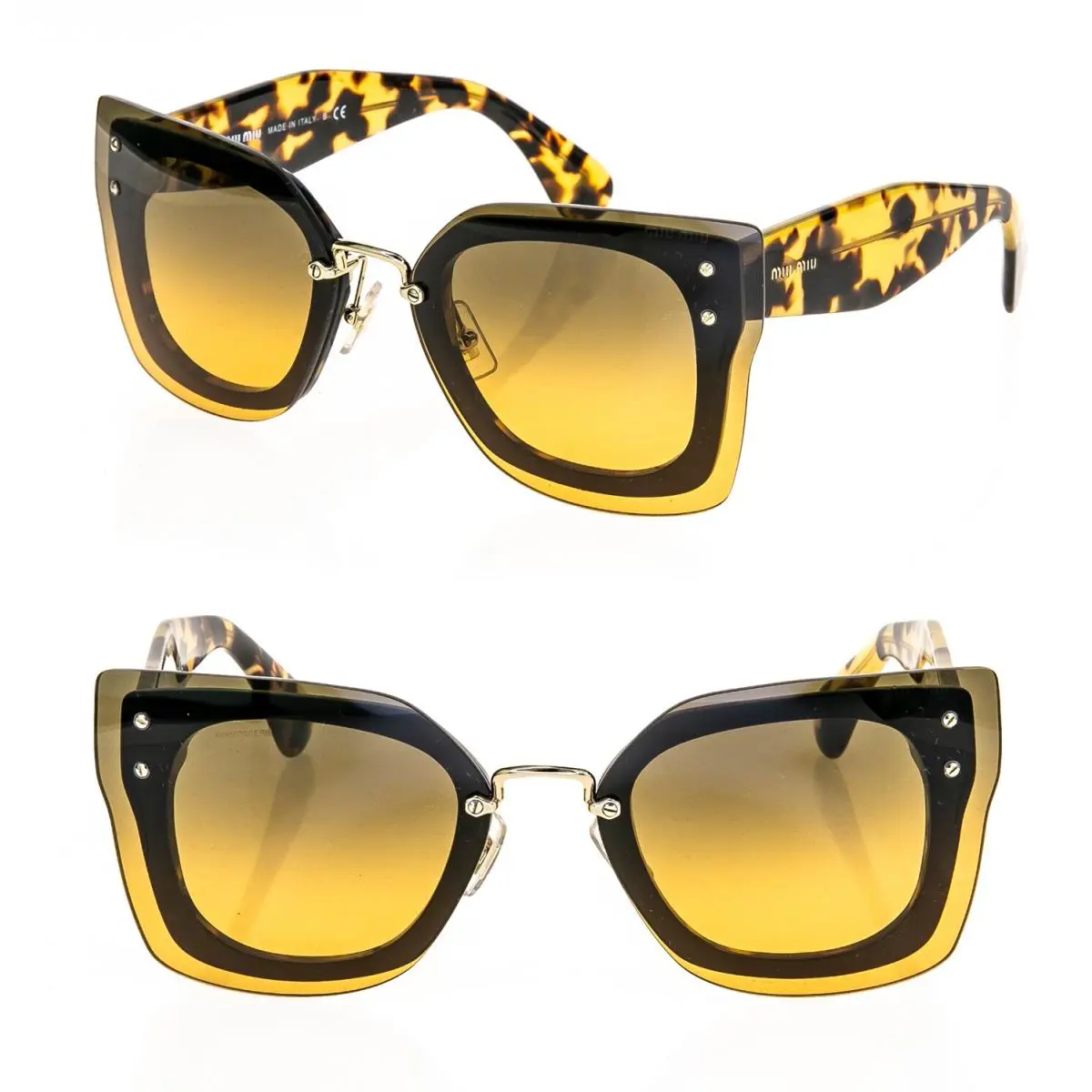 Miu Miu Reveal 04R Square Runway Oversized Sunglasses MU04RS Brown Havana Orange