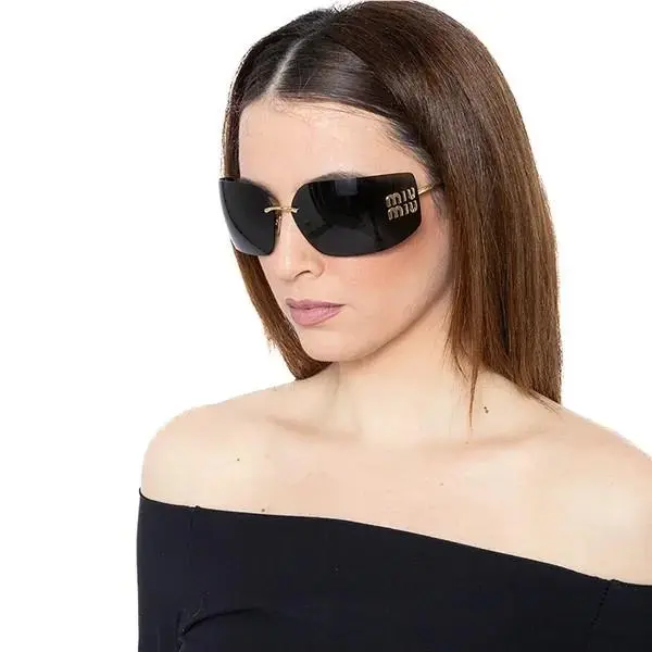 MU54YS 5AK5S0 Gold Dark Grey Lens Rimless Sunglasses 80mm by Miu Miu