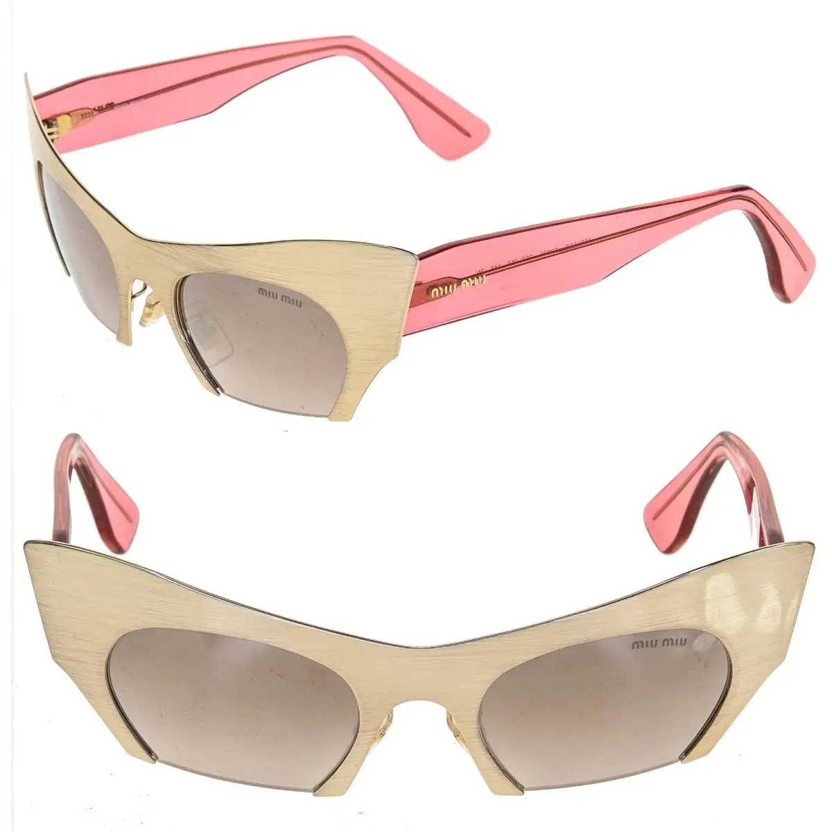 Miu Miu Rasoir 53O Sunglasses Cat Eye Brushed Gold Pink Mirrored Rimless MU53OS