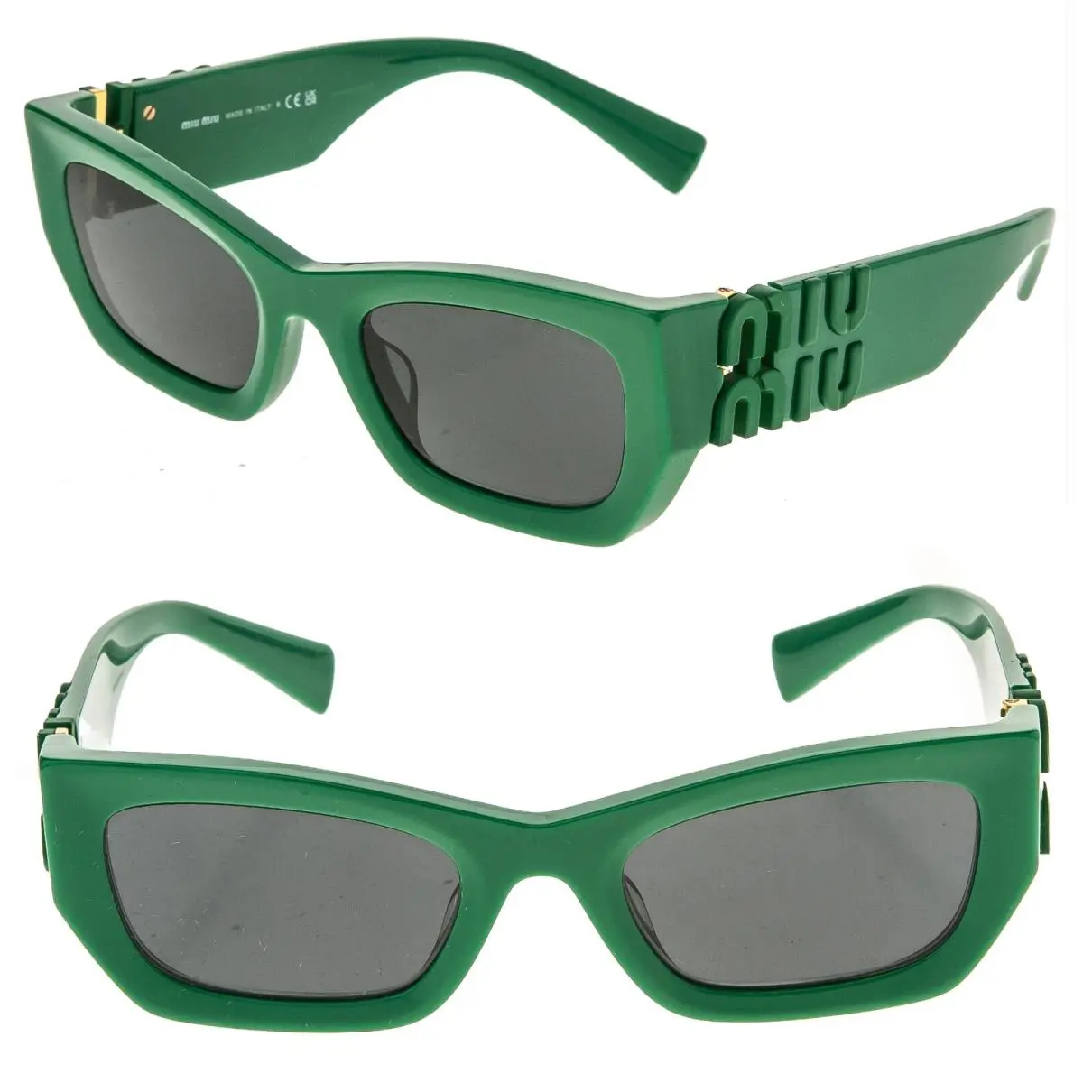 Miu Miu Logo MU09WS Green Matte Logo Geometric Luxury Fashion Bold Sunglass 09W