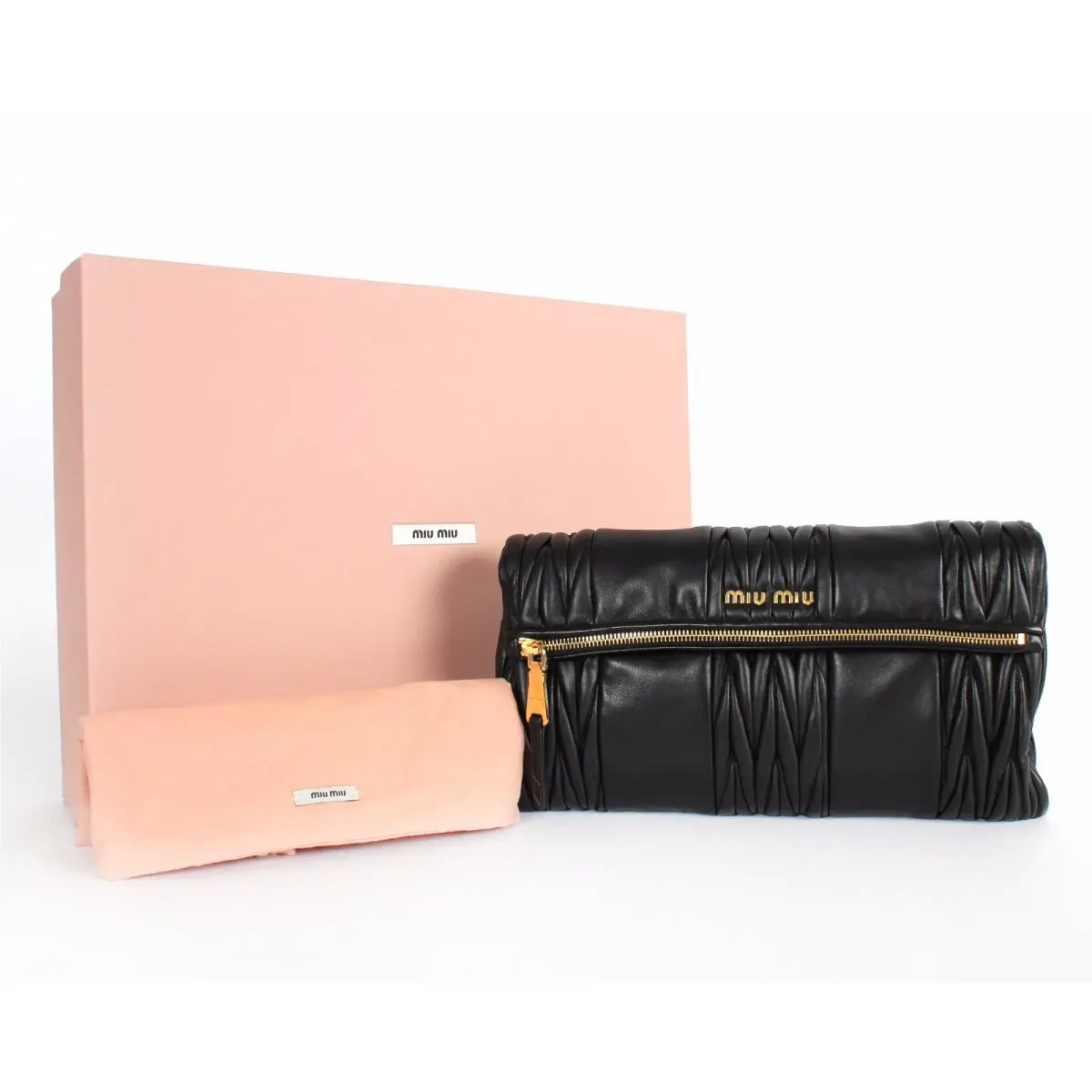 Miu Miu Matelasse Patch Pochette Clutch Shoulder Bag Black Nero