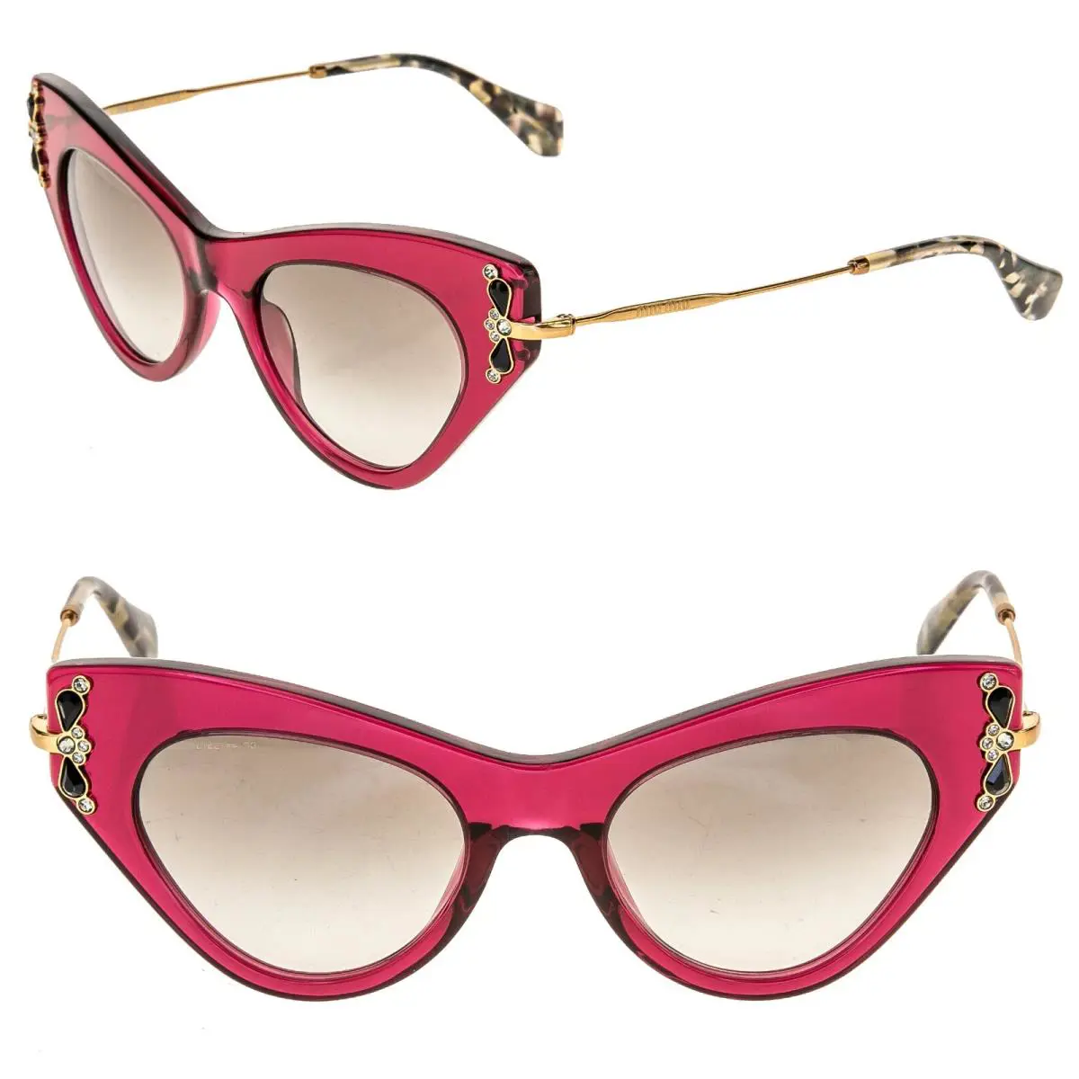 Miu Miu Glow 04P MU04PS Pink Gold Jewel Crystal Cat Eye Geometric Sunglasses