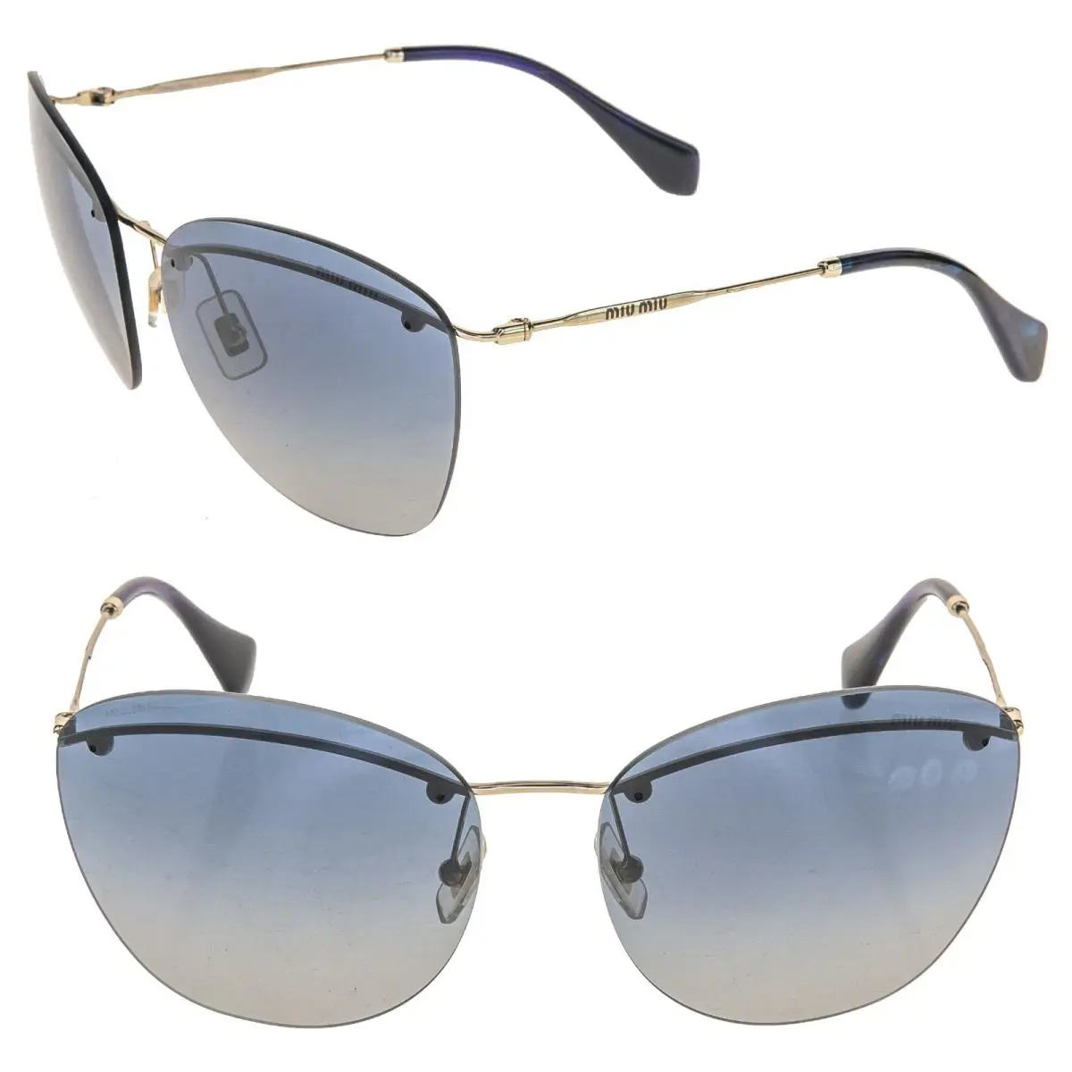 Miu Miu Smu 54P Oversized Gold Blue Rimless Metal Sunglasses MU54PS