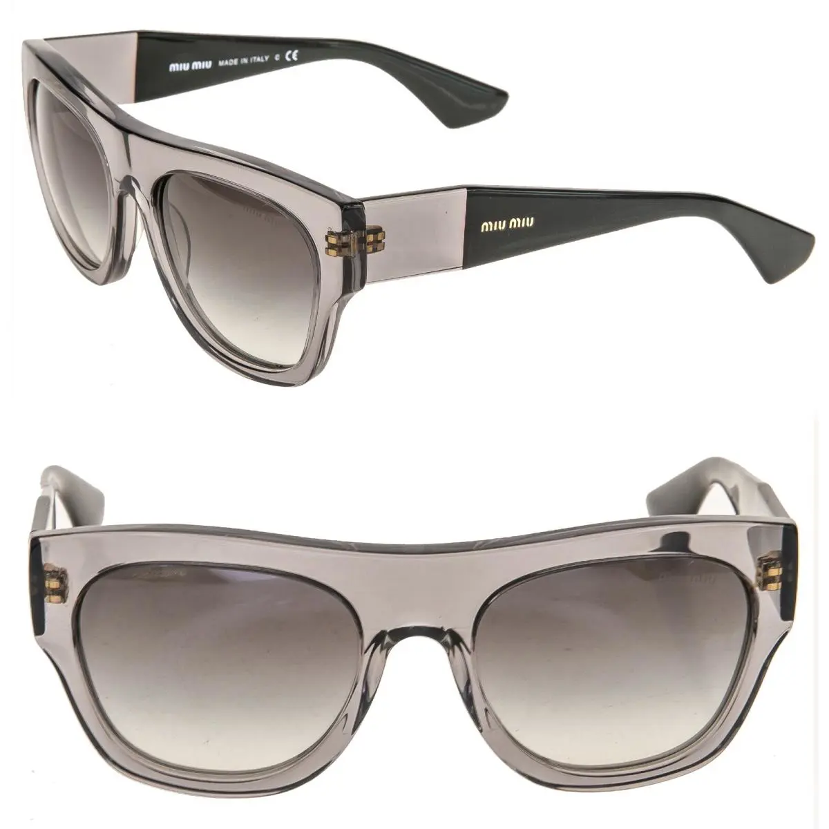 Miu Miu 05P Eclat Chunky Rectangle Sunglasses MU05PS Black Gray Translucent 05PS