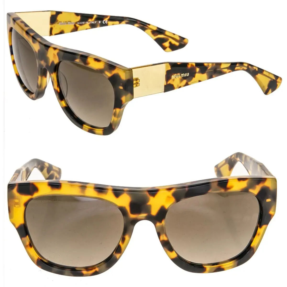Miu Miu 05P Bold Eclat Chunky Sunglasses MU05PS Brown Havana Yellow