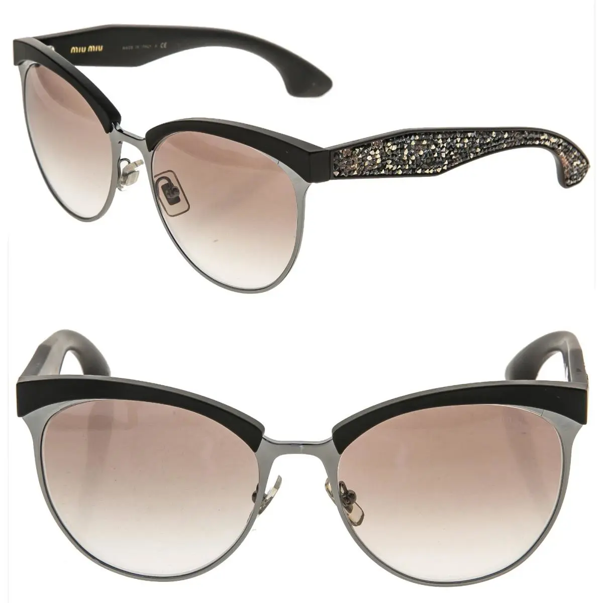 Miu Miu Stardust 54Q Gray Brown Pave Crystal Stud Sunglasses MU54QS
