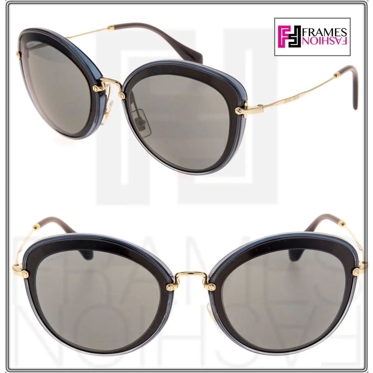 Miu Miu Noir 50R Black Blue Gold Sunglasses Cat Eye Women MU50RS Oversized