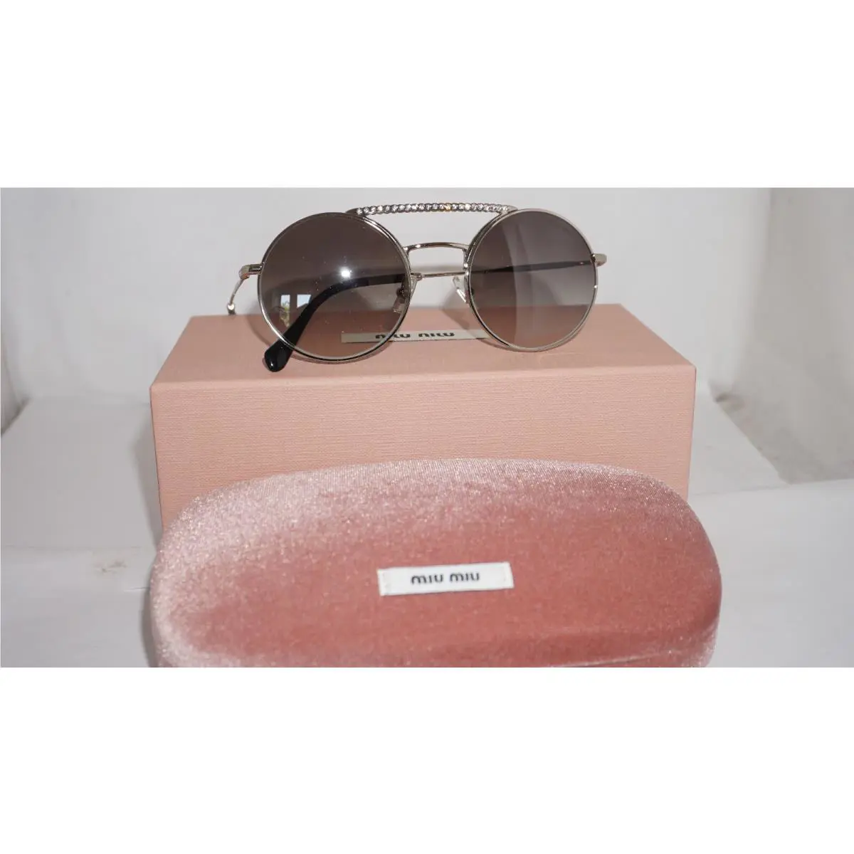 Miu Miu Sunglasses Round Gradient Silver Rhinestones MU52VS 1BC5O0 50 140