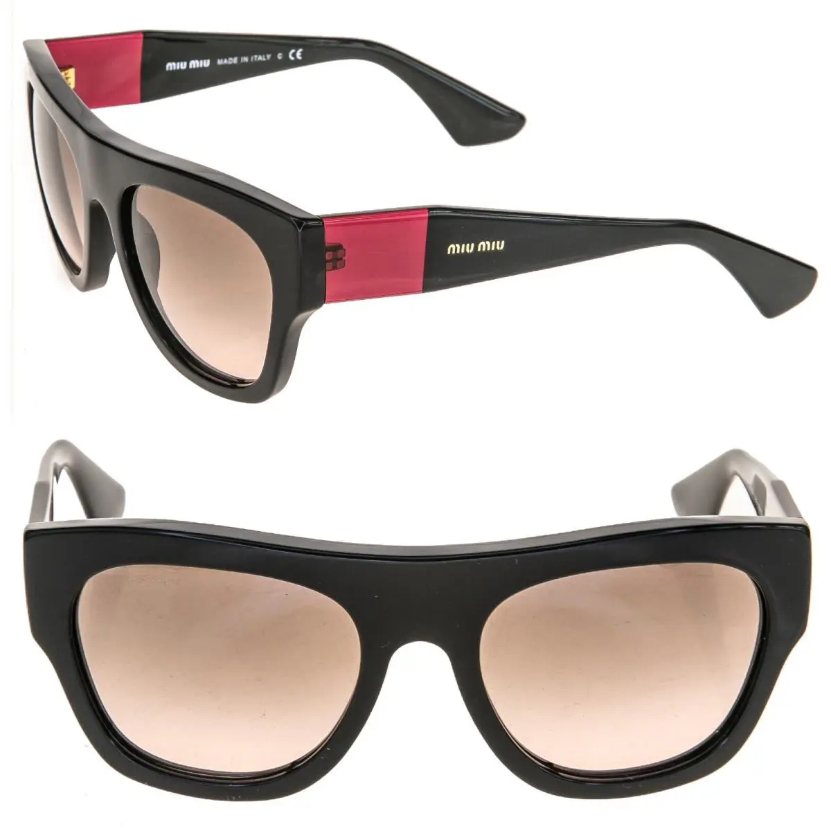 Miu Miu Eclat 05P Chunky Bold Sunglasses MU05PS Black Translucent Red