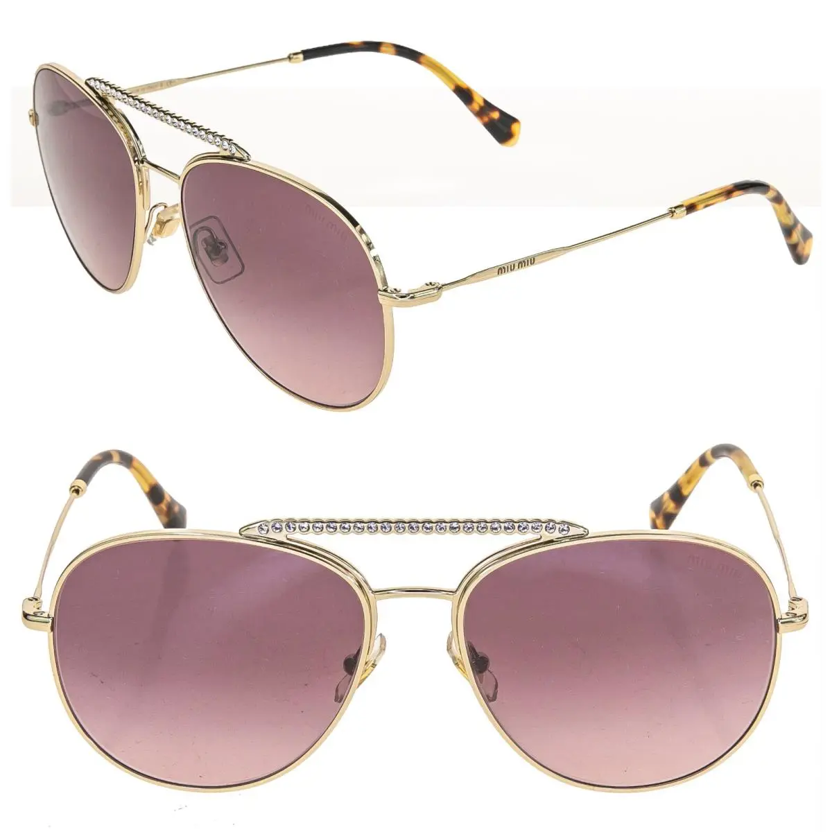 Miu Miu Societe MU53VS Crystal Gold Pink Strass Aviator Metal Sunglasses 53V