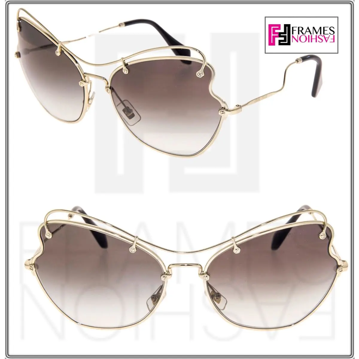 Miu Miu Scenique Butterfly 56R Pale Gold Black Gradient Sunglasses MU56RS 65mm