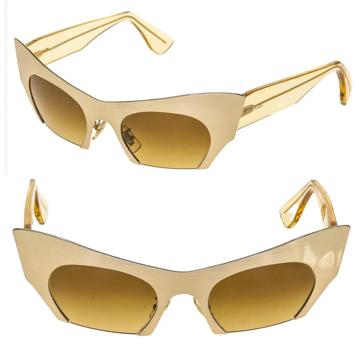Miu Miu Rasoir 53O Metal Sunglasses Cat Eye Brushed Gold Fashion Rimless MU53OS