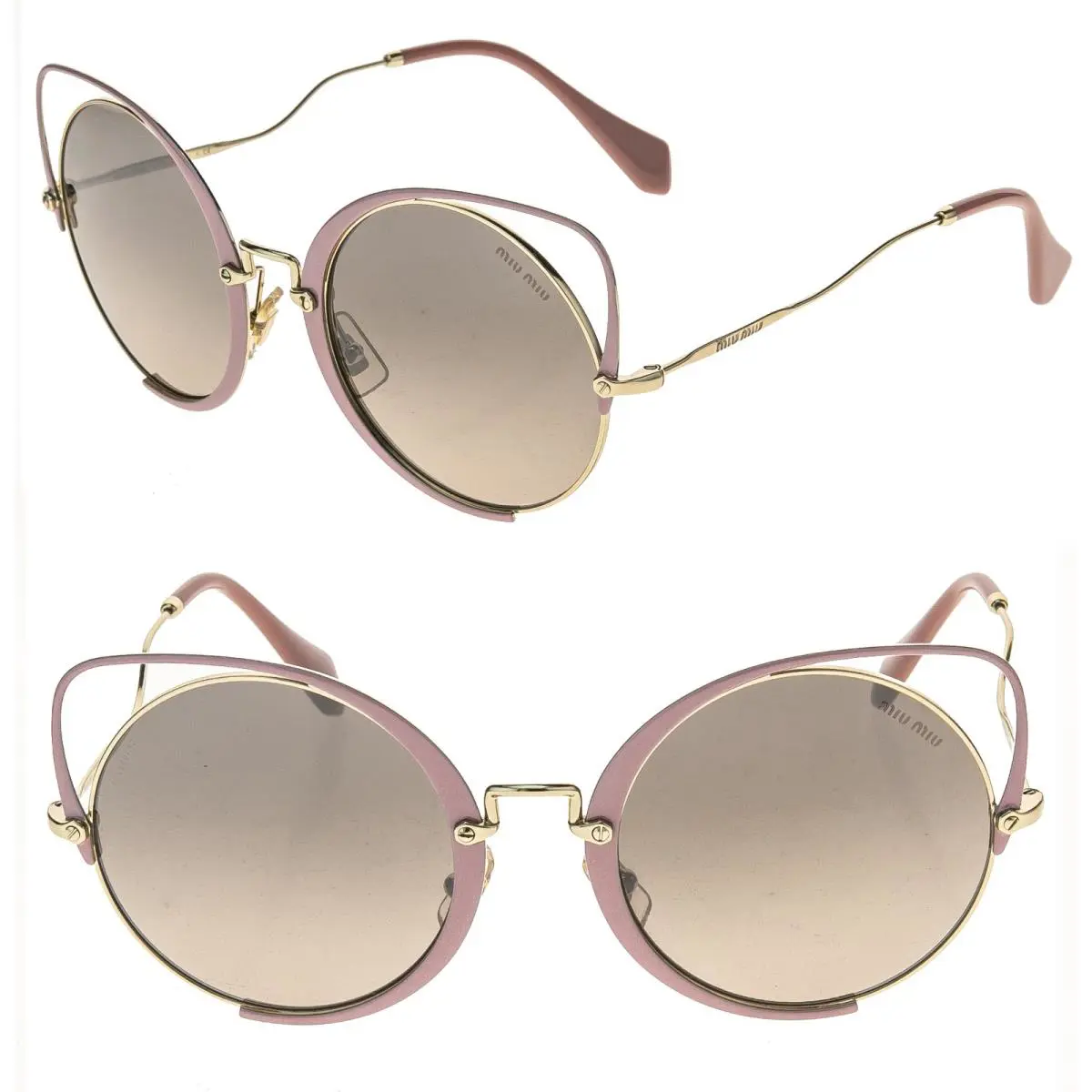 Miu Miu 51T MU51TS Sqenique Enamel Pink Gold Mirror Oversize Catwalk Sunglasses