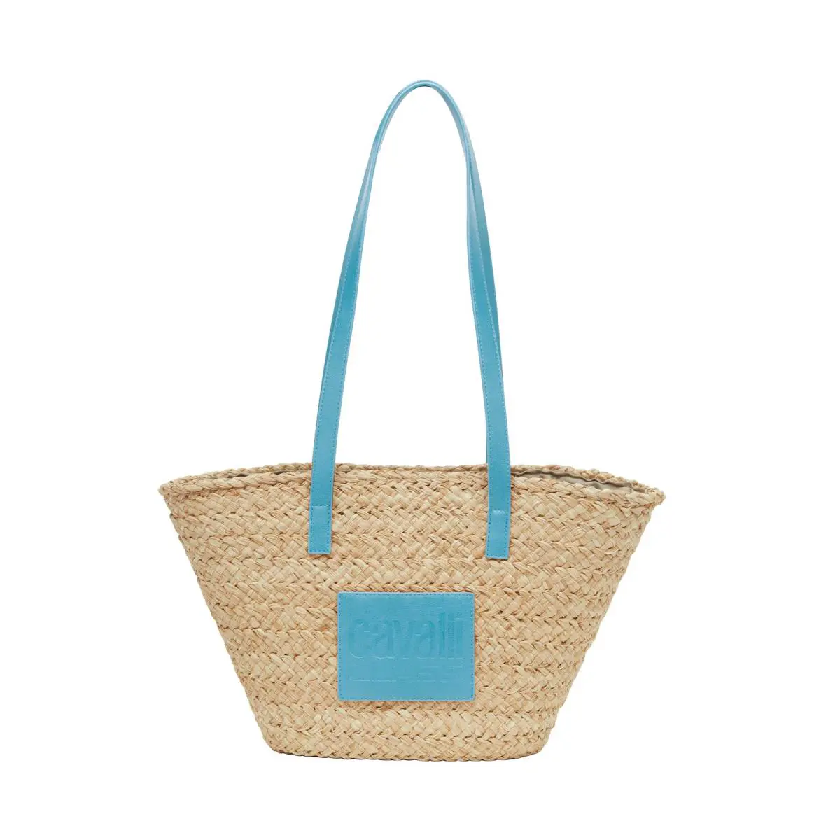 Cavalli Class Cervinia Natural/light Blue Medium Straw Beach Tote Bag by Roberto Cavalli