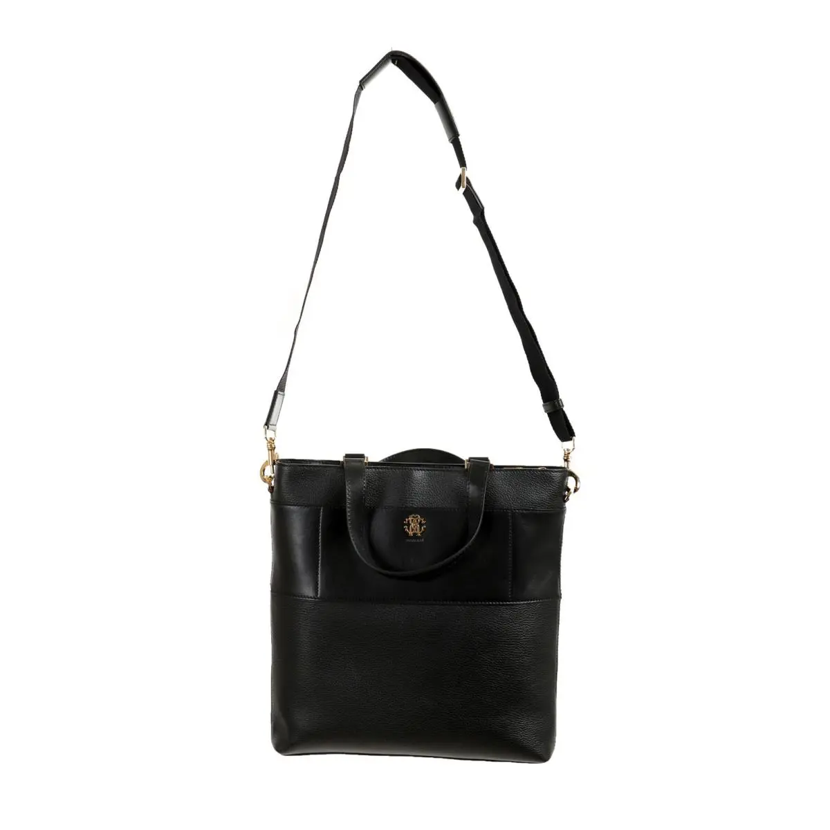 Roberto Cavalli Women`s Black Textured Leather Tote Handbag Shoulder Bag
