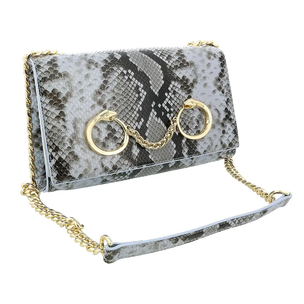 Class Light Blue Snakeskin Millie Deluxe Clutch/shoulder Bag by Roberto Cavalli