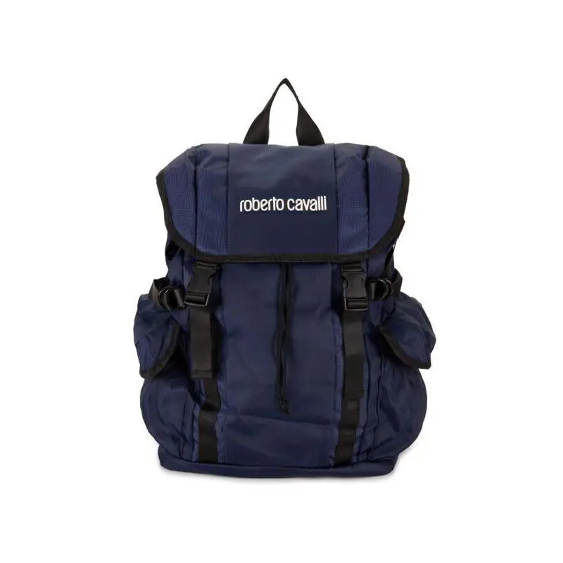Roberto Cavalli Logo Utility Backpack Navy Blue 18 W x 17 H x 5 D