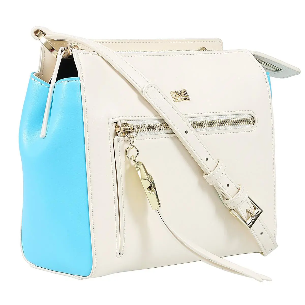 Roberto Cavalli Class GWLPD4 T37 Brigitte 00 Ivory/blue Small Shoulder Bag - Ivory/Blue, Exterior: Off-White
