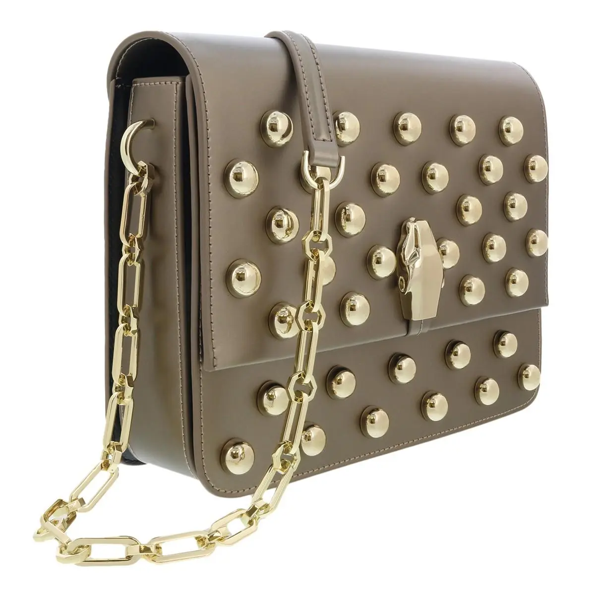 Roberto Cavalli Hxlpgx 102 Bronze Studded Large Shoulder Bag - Brown, Exterior: Brown
