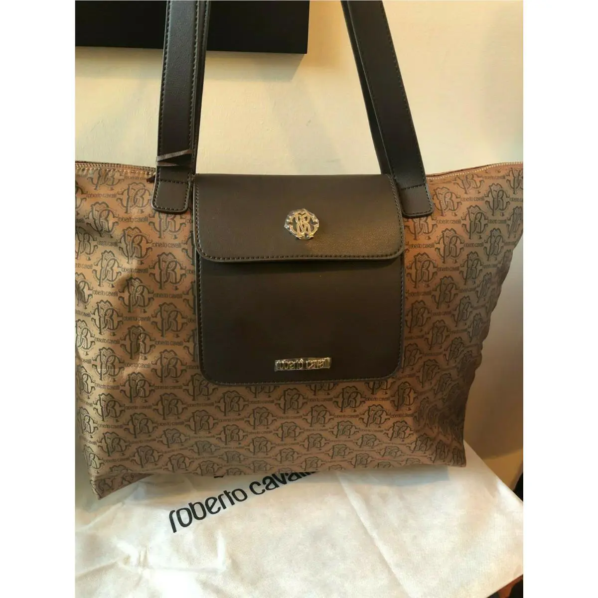 Roberto Cavalli Borsa Shopping Richludiblle Brown Foldabletote Bag