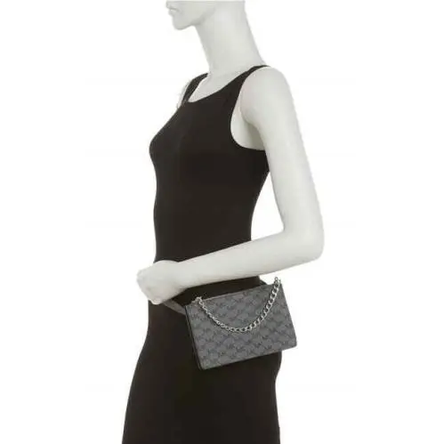 Michael Kors MK Signature Black Leather Chain Belt Bag Pouch Funny Pack Sz M L