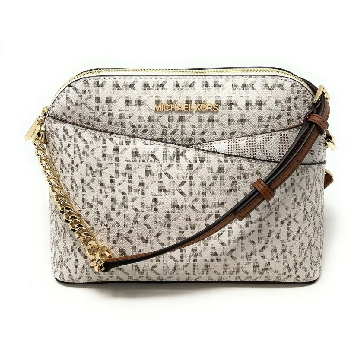 Jet Set Travel Medium X Dome Crossbody Signature MK Bag Vanilla Signature/Gold Tone by Michael Kors